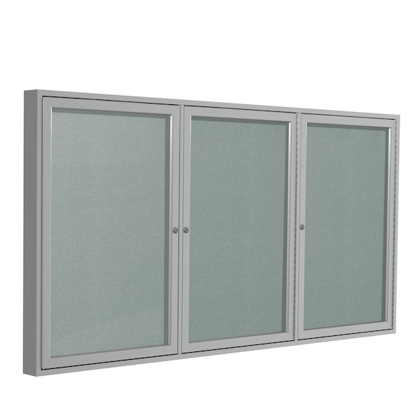 Ghent Enclosed Bulletin Board, 3 Door, Vinyl, 4 ft H x 6 ft W, Silver PA34872VX-193 - main
